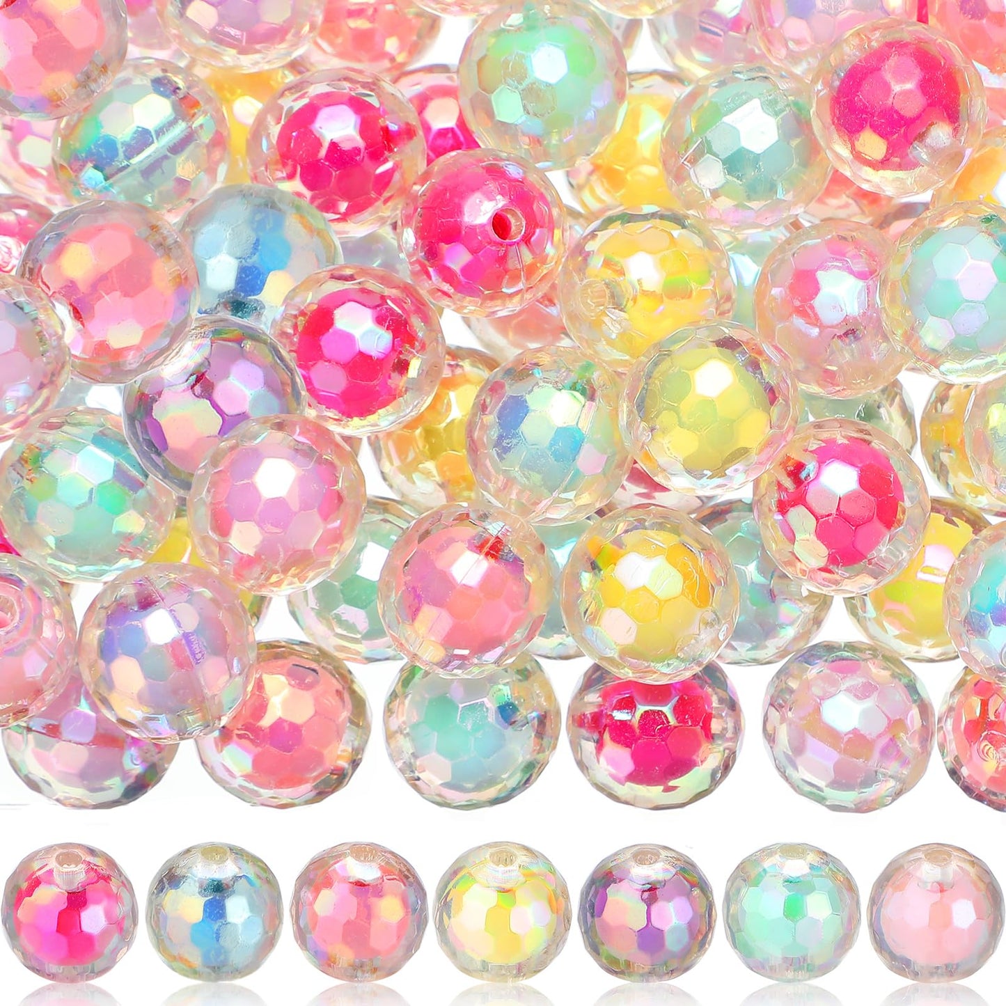 Hotop 126 Pcs Acrylic Beads, Bubblegum Focal Beads for Beadable Pen, Shiny Ab/UV Color Faceted 15mm 7 Colors Mixed Lots DIY Acrylic Round Bubble Jewelry Bracelet Making Gifts(Colorful)