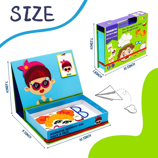 ROHSCE Magnetic Puzzles for Kids- Educational Magnetic Book, Crazy Face Dress-Up Game & Preschool Toddler Learning Activities, Travel-Friendly STEM Toy, Fun Fridge Magnets for Toddlers 1-3 3-12