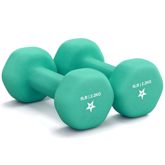 Yes4All 5 lbs Dumbbells Neoprene with Non Slip Grip – Great for Total Body Workout – Total Weight: 10 lbs (Set of 2)