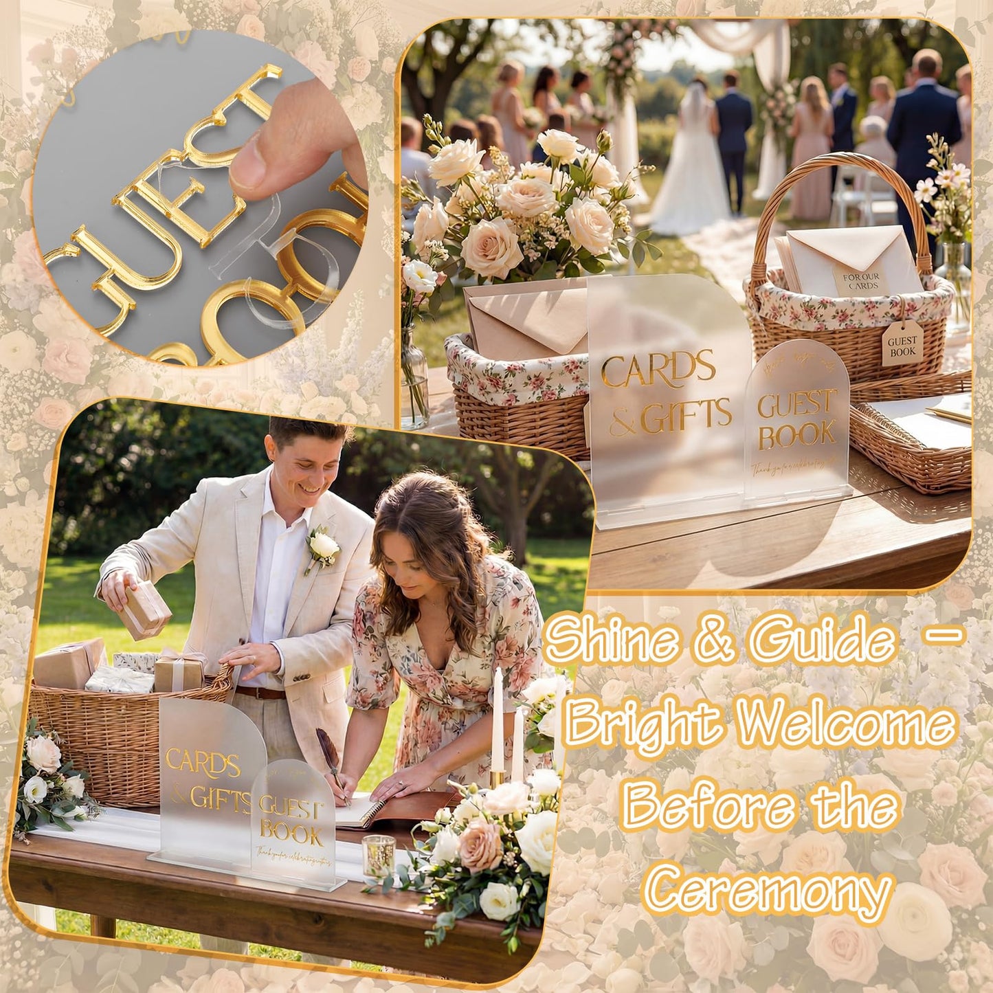 Amyhill 2 Pcs Acrylic Wedding Signs for Reception 8 × 10'' Cards and Gifts 5 x 7'' Please Sign Our Guestbook Sign with Stand Wedding Table Decor for Marriage Memorial Ceremony(Gold,Black,Minimalist)