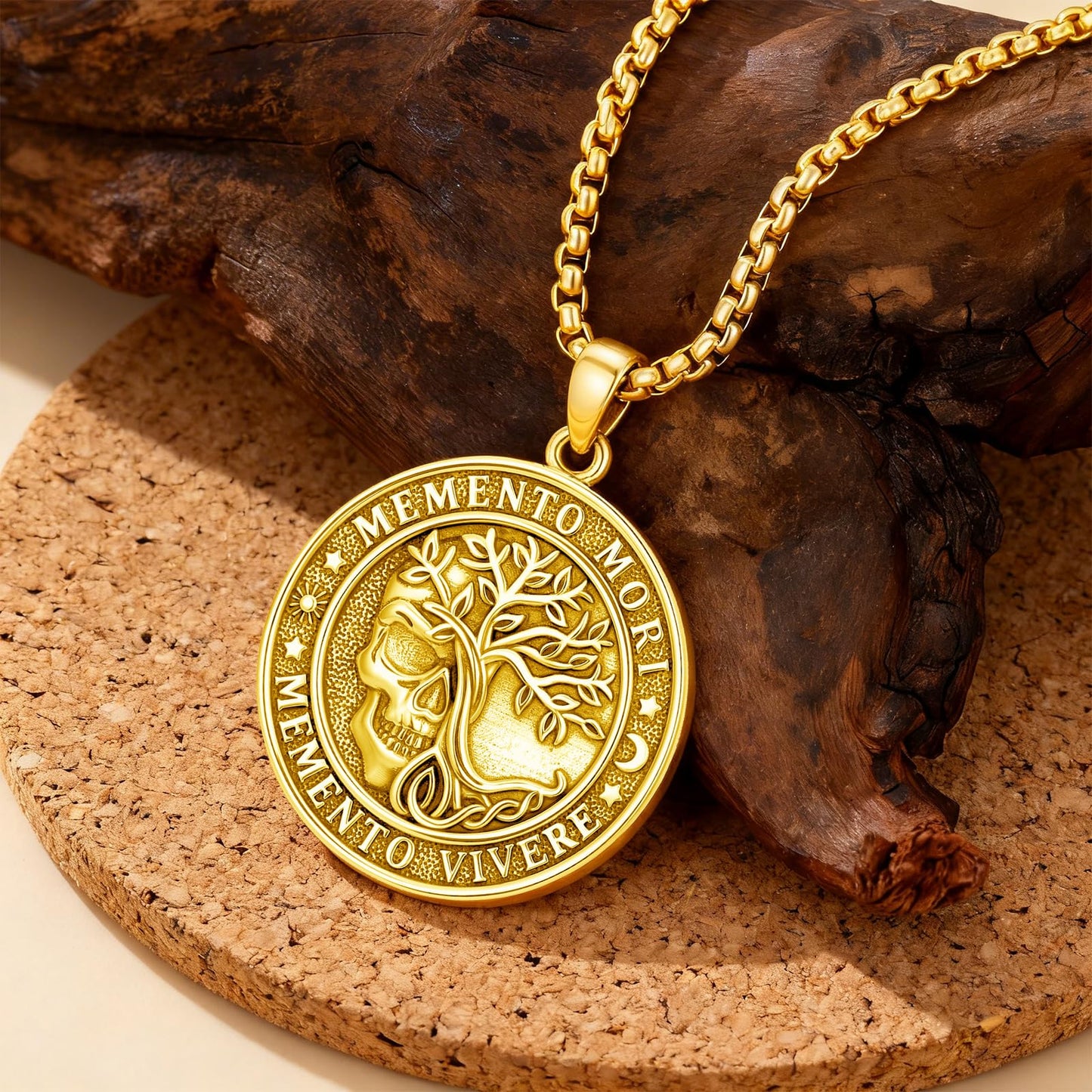 POIUY Memento Mori Gold Skull Necklace for Men and Women Gothic Tree of Life Hourglass Pendant Gothic Amulet Jewelry Protection Necklace Gift for Him Her Husband Wife