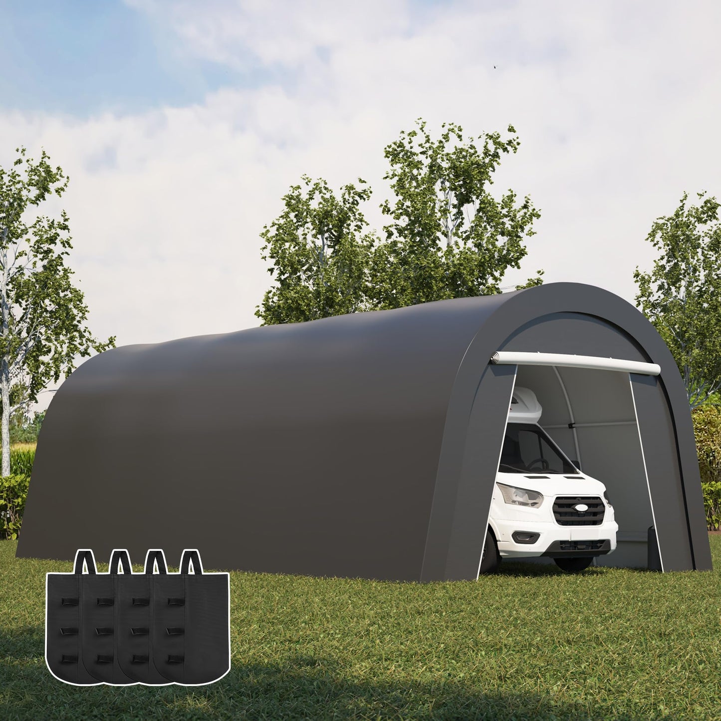 Wisteria Lane Heavy Duty Carport with 4 Cloth Bags, All-Weather Portable Garage with 2 Roll-up Doors, Car Canopy Storage Shelter Shed for Boat, Truck, or Garden Tools, 12' x 25'