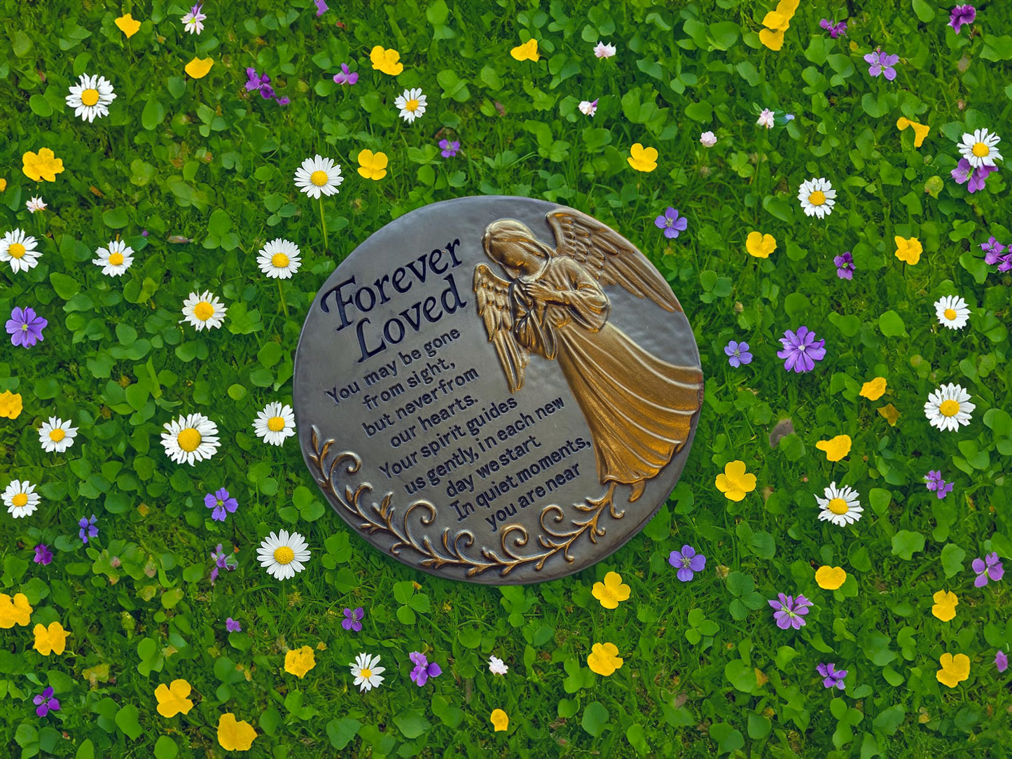 VEOJEIN Memorial Garden Stone, 9.45 Inch Round Stepping Stone with Angel Design, Outdoor Weather-Resistant Remembrance Decor
