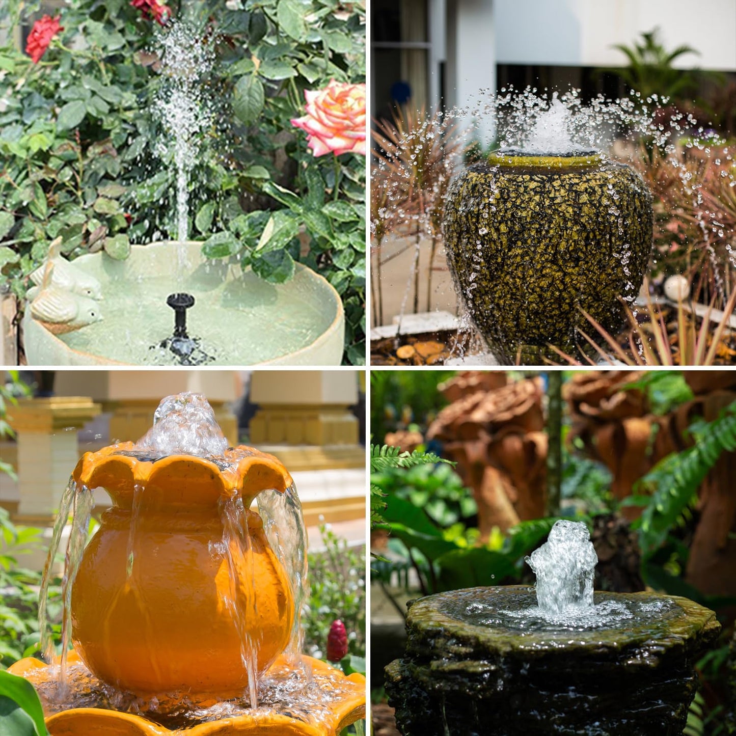 AISITIN 2.5W Solar Fountain Pump, DIY Outdoor Solar Water Fountain with 6 Nozzles and 4ft Water Pipe, Solar Powered Pump for Bird Bath, Ponds, Garden and Fish Tank Garden, Pond