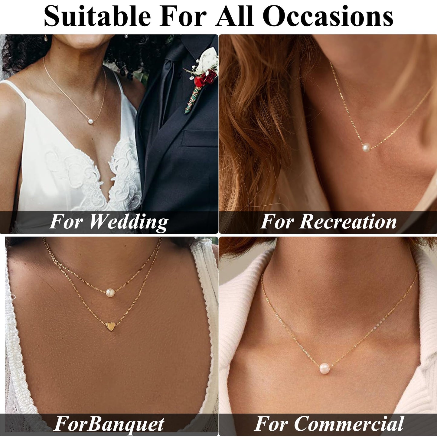 Trinckle Single Pearl Necklace, 8MM Pearl Pendant Necklaces for Women 14K Gold Dainty Strands Necklace Simple Floating Pearl Charm Gifts for Women as Girlfriend Brides Prom Gifts