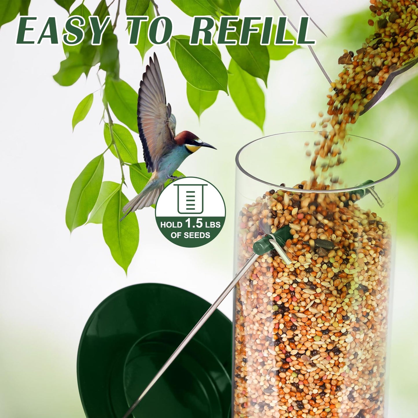 FEED GARDEN Metal Bird Feeder - 6 Port Tube Feeder for Outdoors, Heavy Duty Squirrel Proof with Metal Lid, Easy Fill & Clean, Weather Resistant, 13 Inch 2 Pack