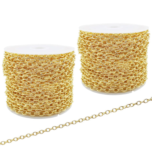 60 Feet Metal Iron Necklace Chains 3mm Bulk Curb Link Chain for Jewelry Making DIY Craft Supplies (Silver and Gold)
