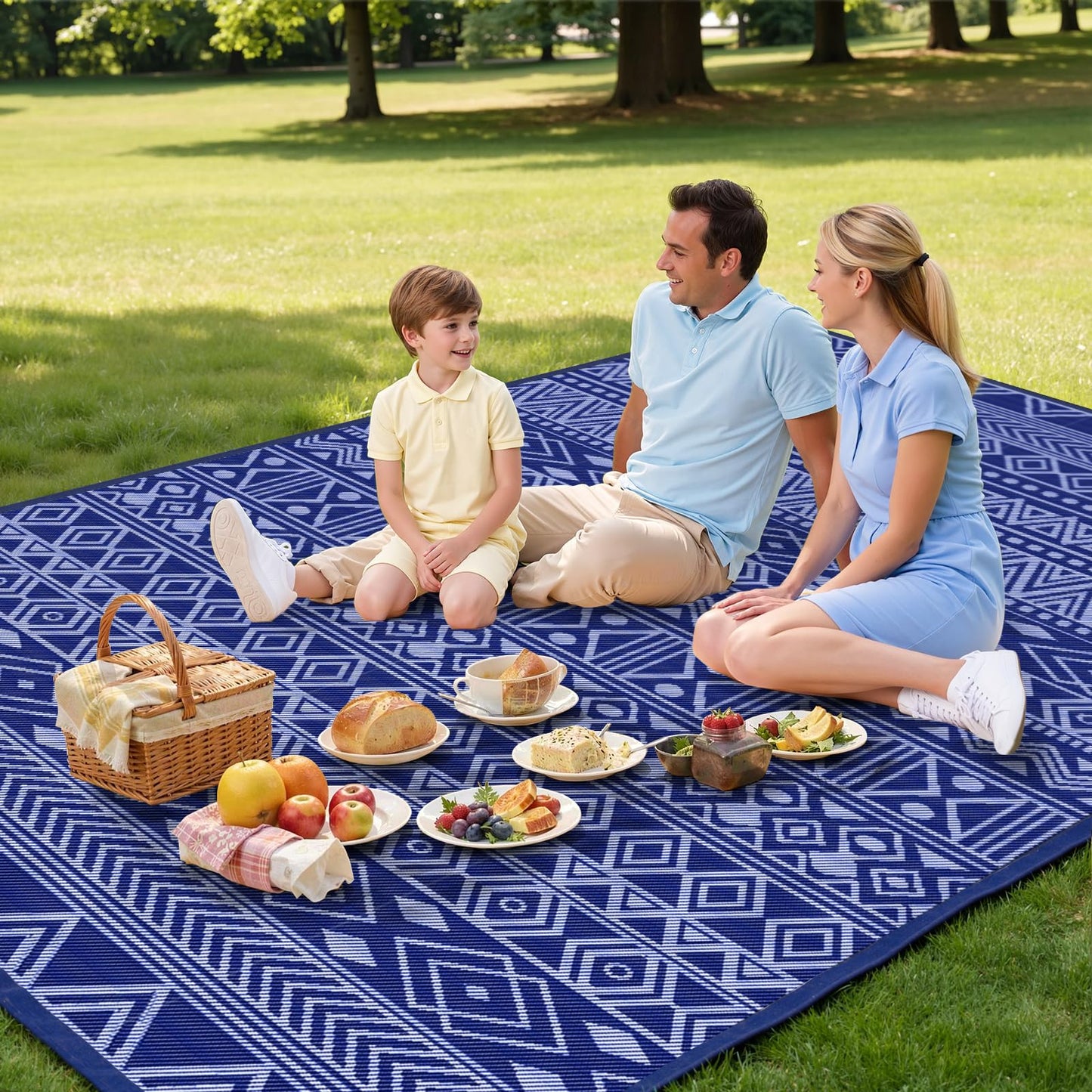 StepTastic Outdoor Rug 5x8 ft Waterproof, Reversible Plastic Straw Rug, Patio Rug, Outdoor Area Rug for RV Camping, Porch, Deck, Balcony, Backyard, Picnic, Beach, Garden, Camper, Blue & White