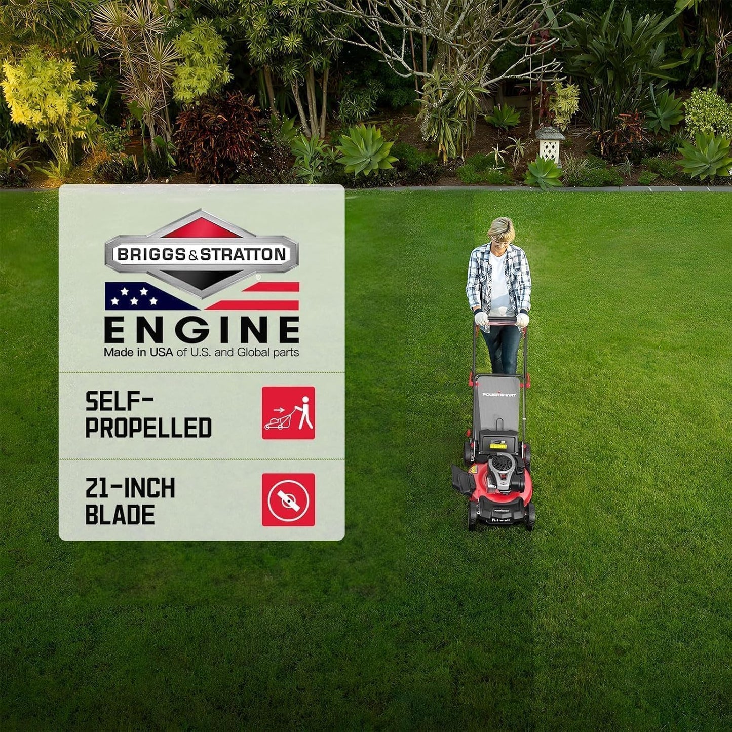 PowerSmart 21" B&S Engine 140cc Self-Propelled Lawn Mower – Durable Steel Deck, 6-Height Adjustments, 3-in-1 Mulching Versatility