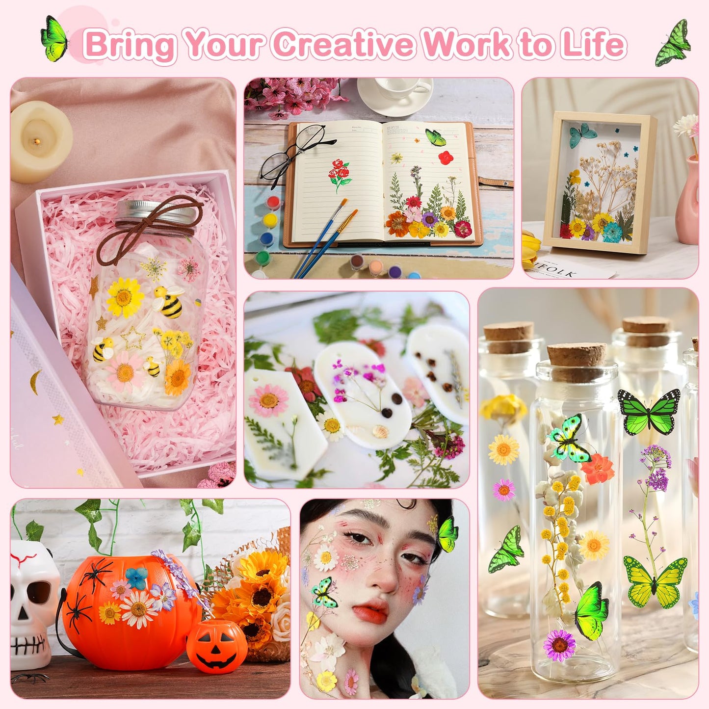 231 PCS Pressed Flowers Bulk for Resin Crafts, Dried Pressed Flowers Butterfly Stickers with Tweezers Real Natural Dry Wildflowers for Resin Molds DIY Art Candle Phone Cases Bookmark Jewelry Making