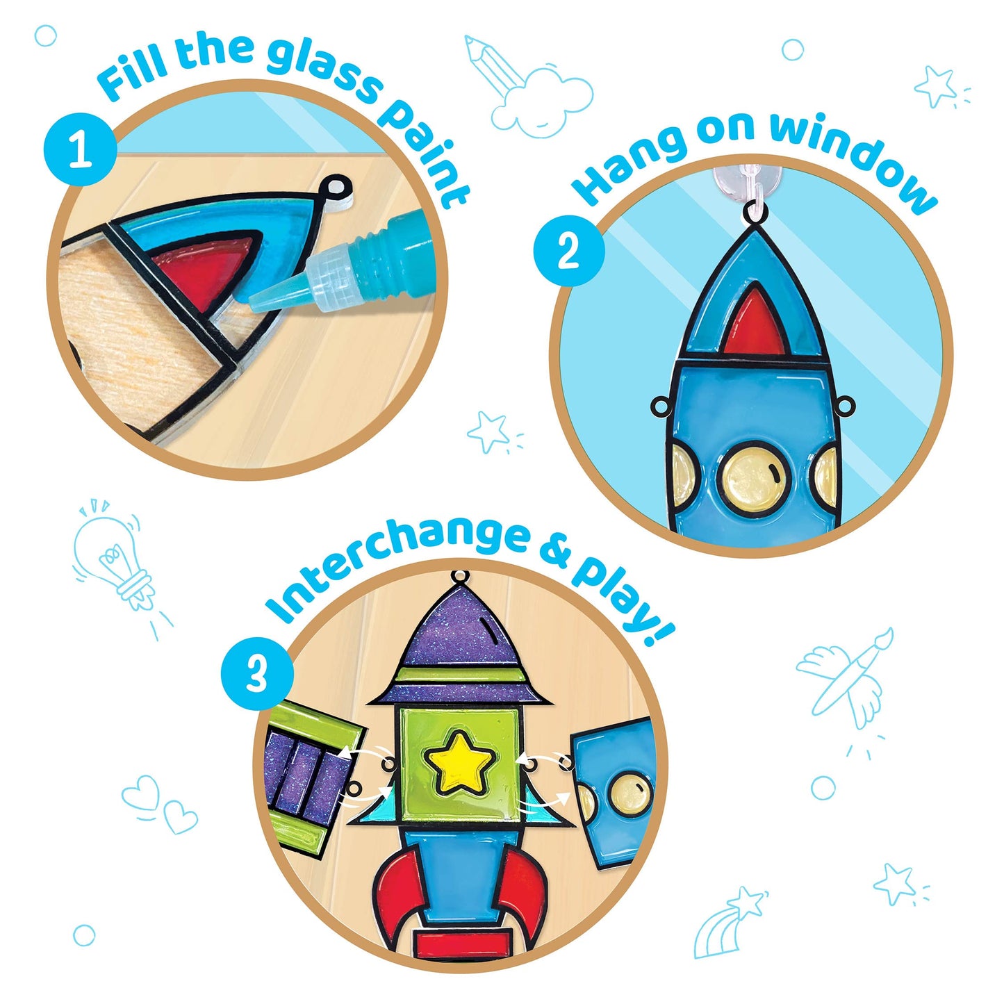 Imagimake Window Art for Kids - Rocket | Suncatcher Kits for Boys, Arts and Crafts for Ages 5-7 | Toys for Boys & Girls Ages 6-8-10-12 | Birthday Gifts for 5 6 7 8 9 10 11 12 Years Old Boys & Girls