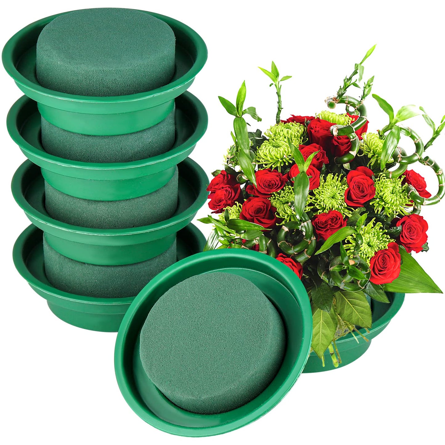 Hahood 8 Packs Green Floral Foam Rounds in Bowls DIY Flower Arrangement Kit for Fresh and Artificial Flowers, 4.7 Inch Diameter, Simple Style, Flower Foam, ARTIFICIAL PLANT