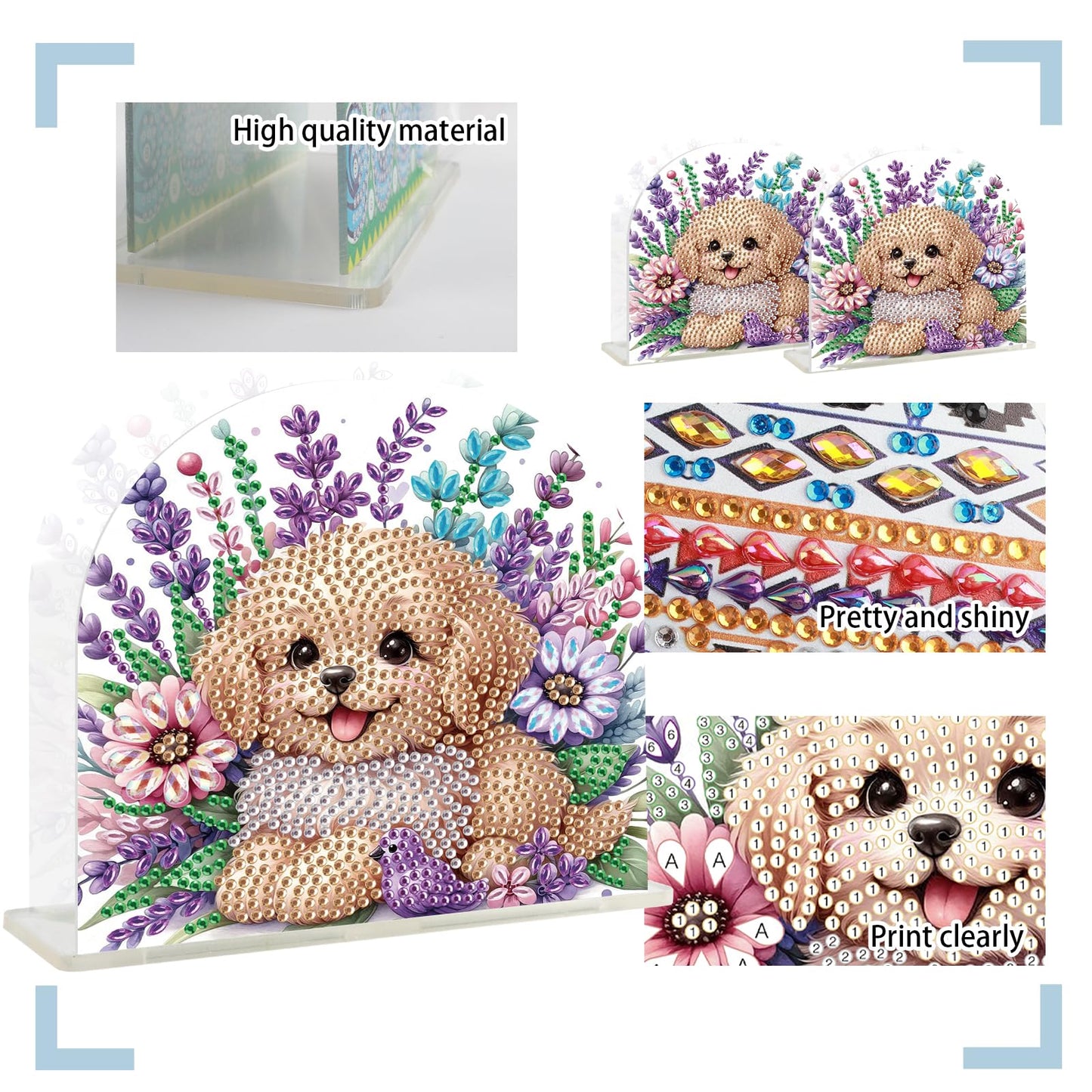 TDFERAN Diamond Art Napkin Holder, DIY Puppy Acrylic Tissue Storage Box for Table, Diamant Painting Kits Cocktail Napkin Holder, Diamond Painting for Paper Holders, Kitchen Decor