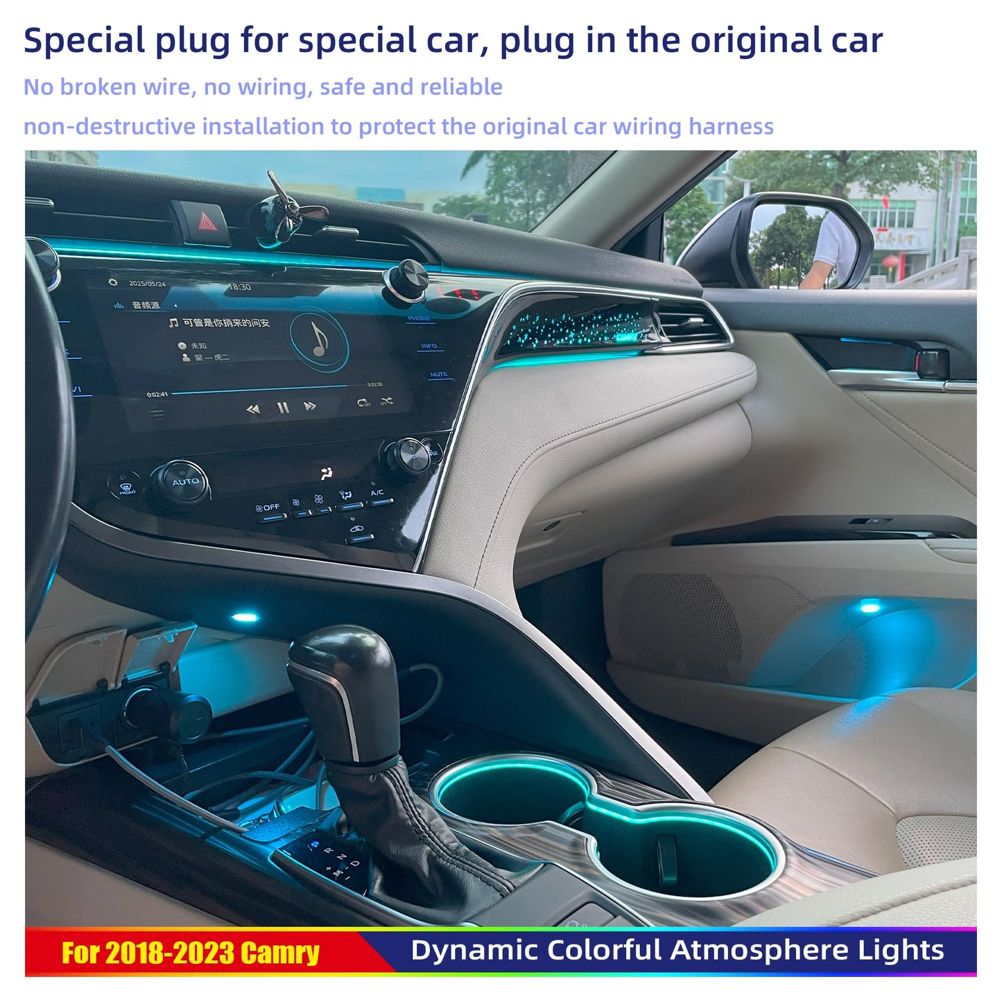 18-LED Interior Ambient Lights for Toyota Camry 2018-2023 (8th Gen) - Footwell/Cupholder/Door Panel Lights, 256-Color Wireless Car Ambient Lighting Kits