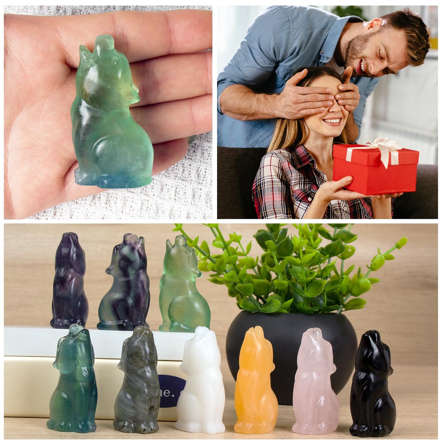 QLRSUXN Fluorite Howling Wolf Crystal Figurines, 2.2 Inch Wolf Totem Spirit Animal Statue Decor for Home Office Desk Altar, Hand Carved Natural Healing Crystal Sculpture Gifts for Women Men