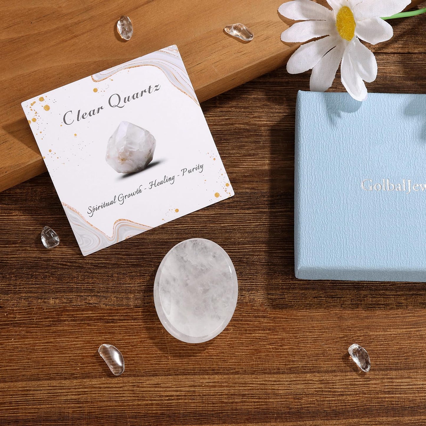 GolbalJew Clear Quartz Thumb Worry Stone for Anxiety Healing Crystals Sets, Hand Carved Crystals and Healing Stones, Meditation Crystal Reiki Natural Relax Palm Stone for Anxiety Therapy Relief