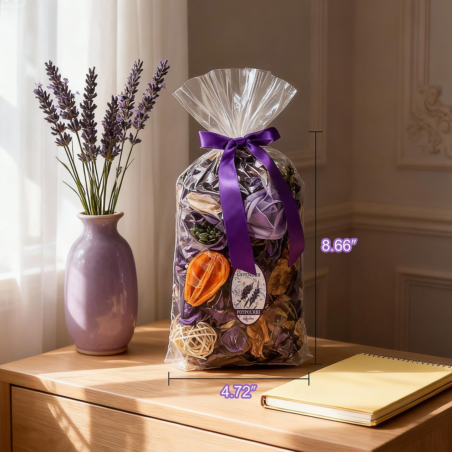Potpourri Bags & Essential Oil Bracelet Set, Lavender Scented Potpourri Bowl Fillers for Home Decor + Aroma Diffuser Stainless Bracelet, Christmas, Mothers Day, Birthday Gifts for Women -Purple