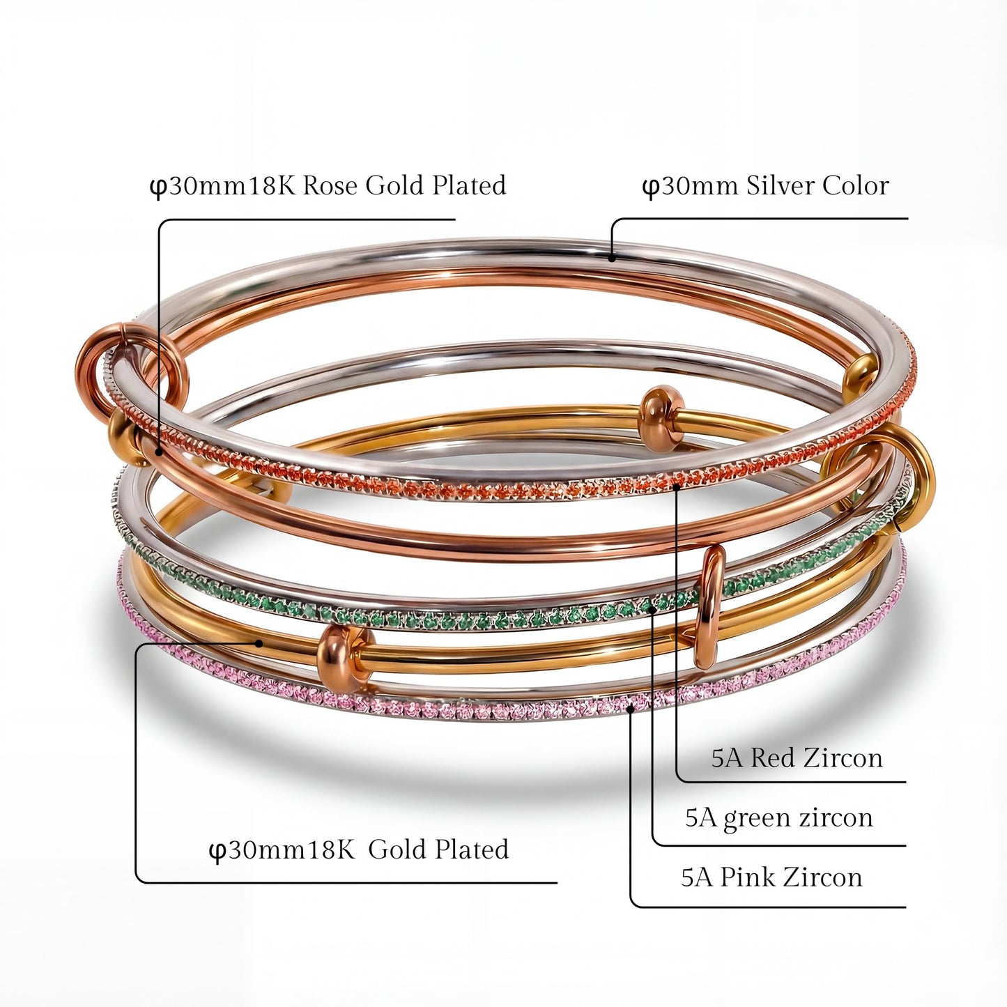 Musishiyu Gold Bracelets for Women Stacking Bangle - 18K Mixed Metal Tri-Color Rolling Interlocking Bands, Cubic Zirconia Fidget Anxiety Jewelry, Perfect Gifts for Mom Wife Grandma