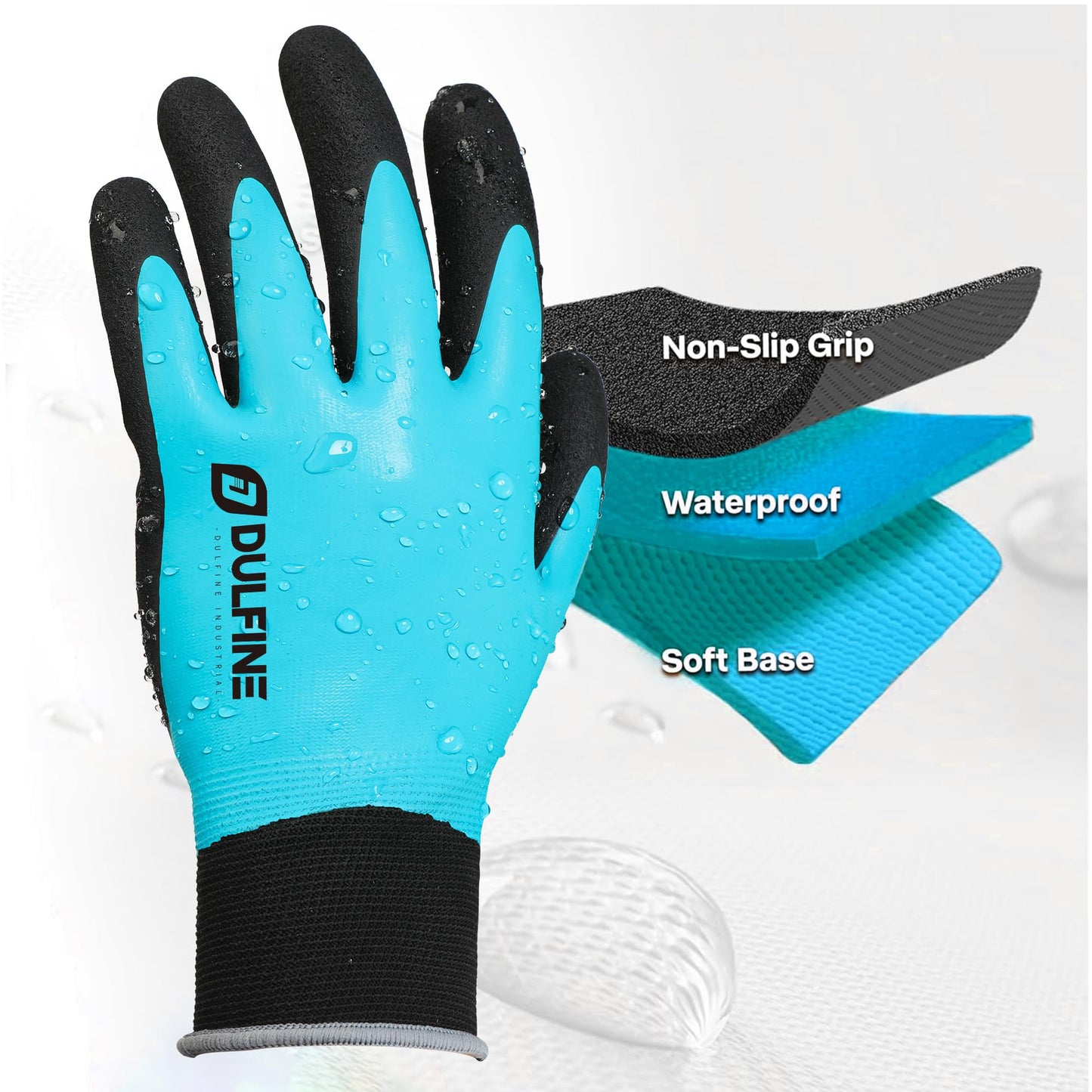 DULFINE Waterproof Work Gloves for Men and Women,3 Pairs PackTouch Screen Rubber Coated Non-slip Garden Gloves, Outdoor Construction(Large)