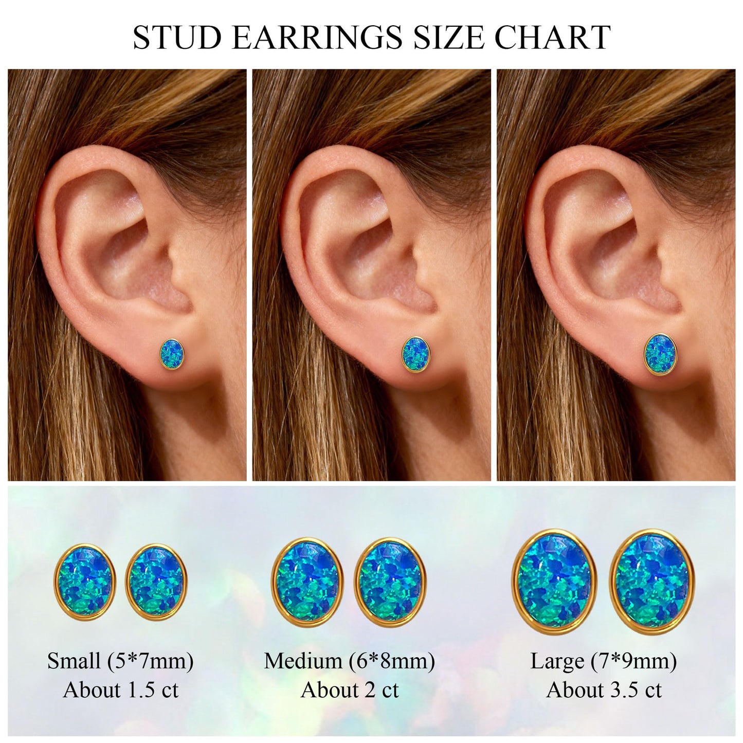 JiayangJY Silver Blue Fire Opal Stud Earrings for Women 18K Yellow Gold Plated Sterling Silver Oval Shape 7mm Opal Earrings with Push Back