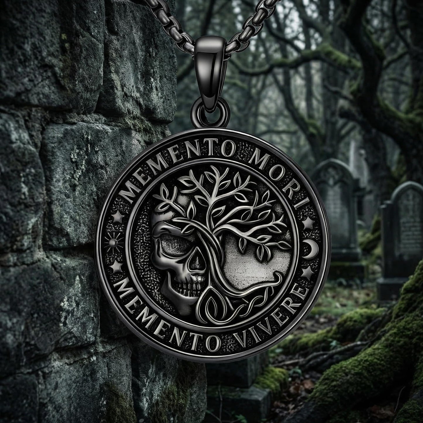 POIUY Memento Mori Black Skull Necklace for Men and Women Gothic Tree of Life Hourglass Pendant Gothic Amulet Jewelry Protection Necklace Gift for Him Her Husband Wife