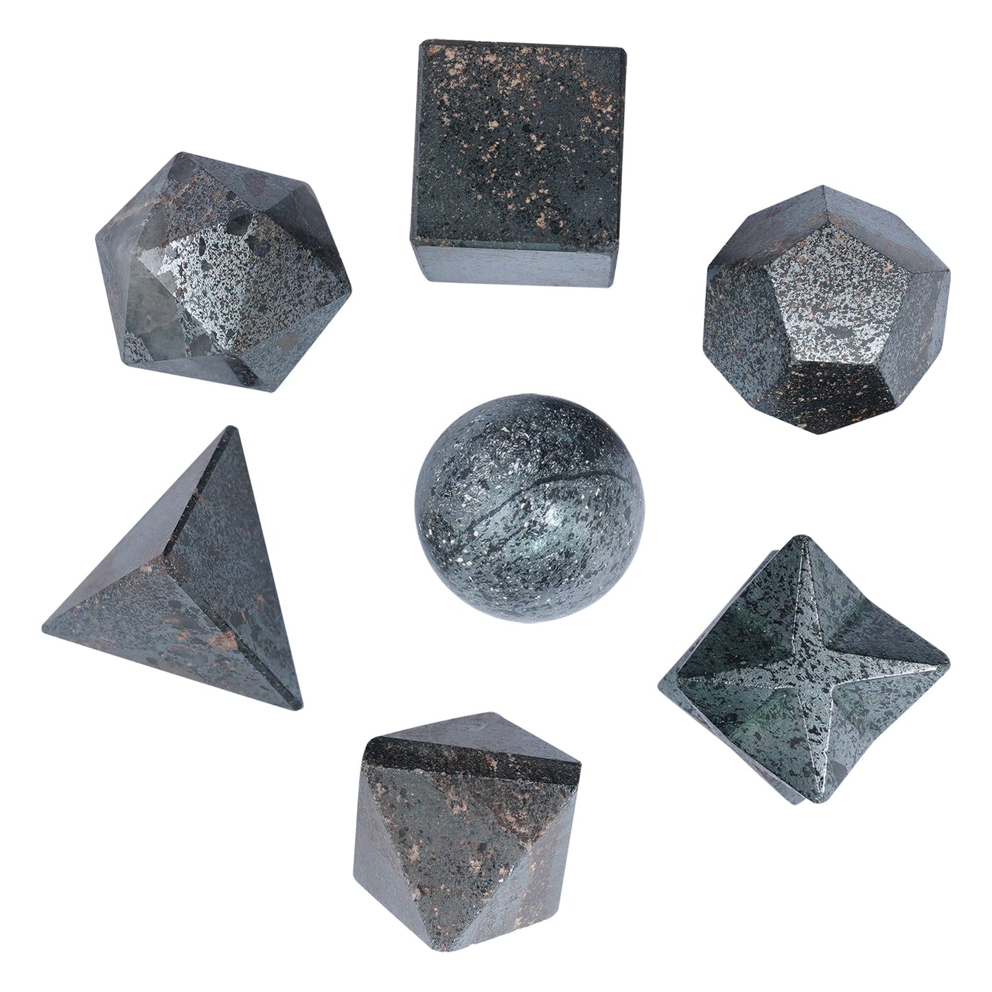 Crocon Hematite 7 Pcs Platonic Solid Sacred Stones Geometry Set for Reiki Healing Chakra Stone Balancing Crystal Cleansing Spiritual Money Good Luck Decor Size: 15-20 mm