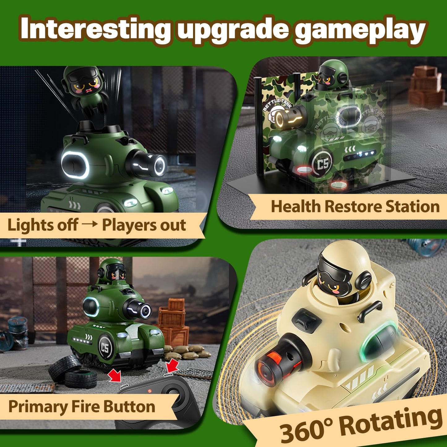 Innofans 2 Pack Cute Cartoon Remote Control Battle Tanks RC Ejecting Bumper Car with Laser tag 2 PCS Shoot to Ejected Out|Military Army Toys for 6+ Boys Girls | Christmas Birthday Gifts for 8-12