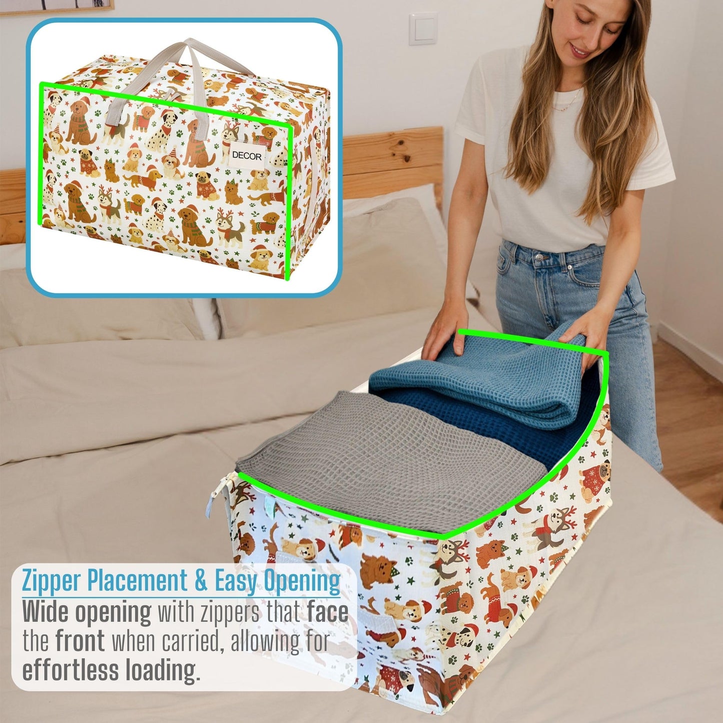 VENO 4 Pack Extra Large Heavy Duty Moving Bags with Wide Opening & Reinforced Handles, Reusable Storage Tote Bags with Strong Zippers for Clothes, College Dorm Essentials & Moving Supplies