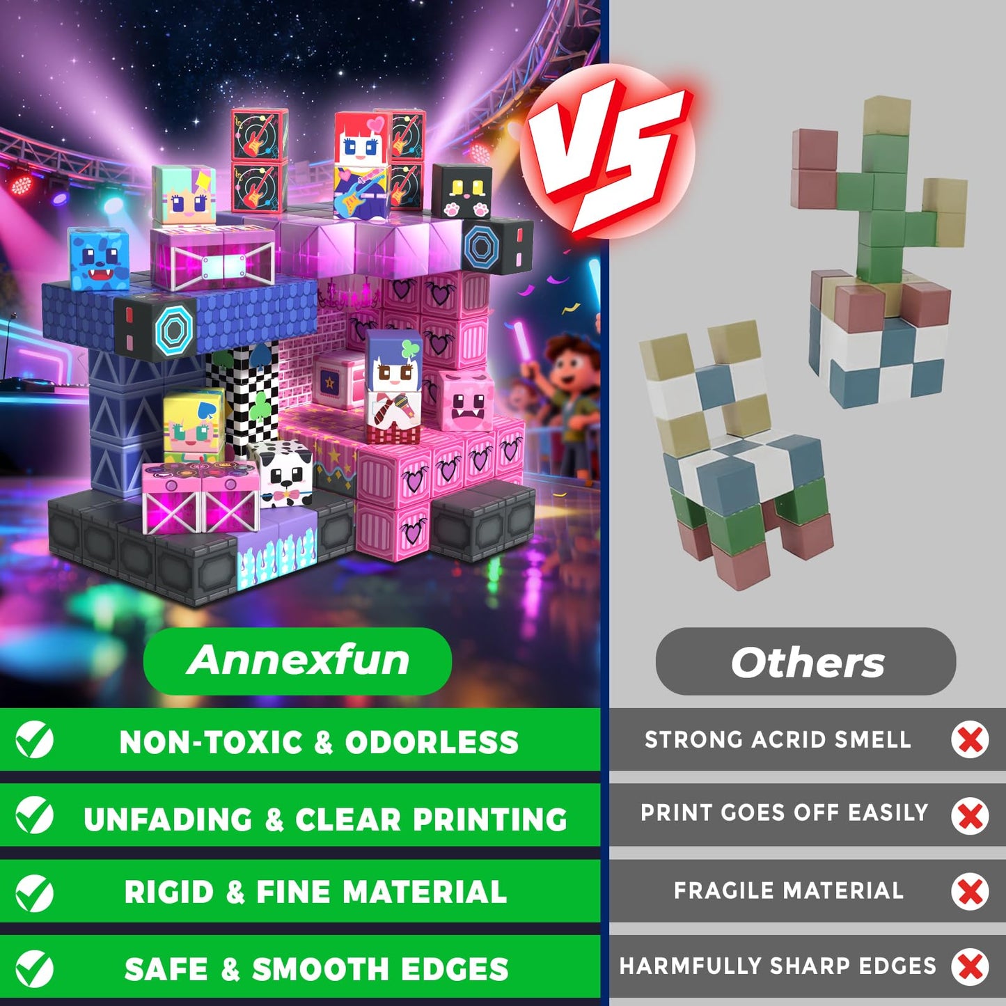 Annexfun 150PCS Magnetic Blocks with Light Up Blocks,Magnetic Cubes Magnetic Building Blocks Toys for Ages 3+ STEM Sensory Stacking Toys for Boys & Girls Birthday Gifts