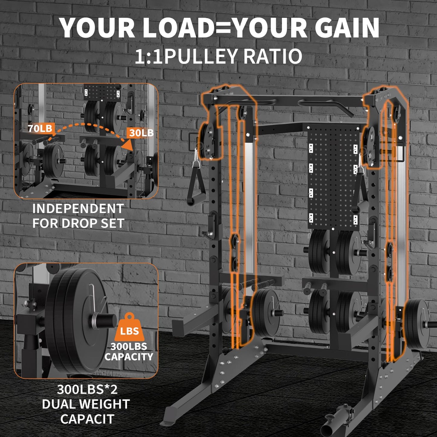 Garvee Power Cage, 2000LB Power Rack with Independent Dual Pulley System, Multi-Function Workout Cage Home Gym Workout Machine for Cable Crossover