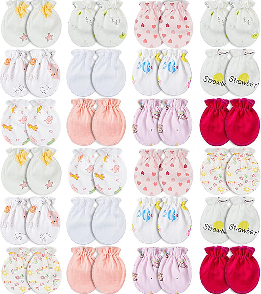 Geyoga Manoplas para bebé recién nacido, antiarañazos, suaves y elásticos para bebés de 0 a 6 meses, estilo lindo, 24 pares), Bonito estilo.