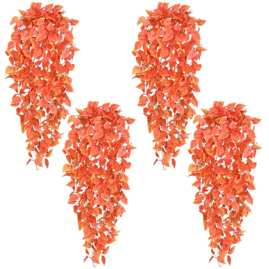 BLEUM CADE Fake Hanging Plants, 4pcs Artificial Hanging Plant, Faux Orange Vines Hanging Plant for Wall Home Living Room Indoor Outdoor Fall Decor (No Baskets)