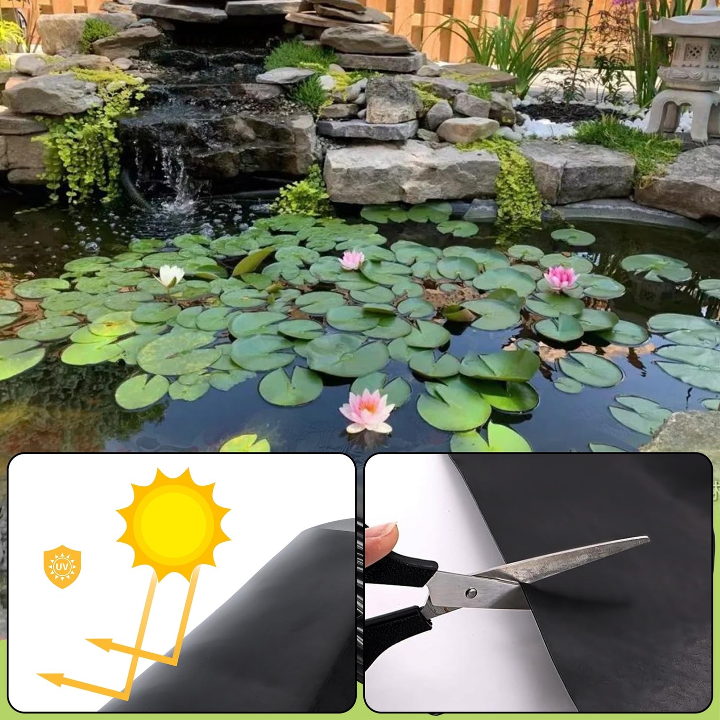 Adroiteet 16 x 16 FT Pond Liner, 20 Mil Fish Pond HDPE Liner, Pond Liners for Outdoor Ponds, Koi Ponds, Garden Fountain, Waterfall