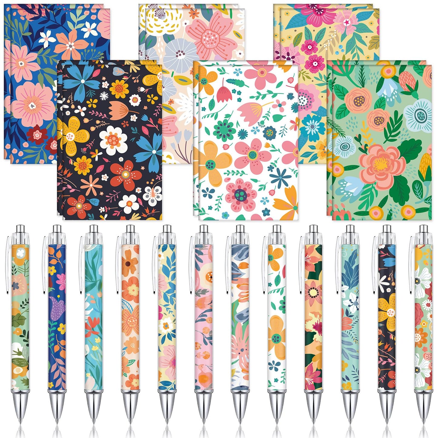 Motiskyy 24 Pcs Floral Pens Flower Ballpoint Pens Flower Notepads Set Design Line Notebook Employee Gifts Set for Student Womens History Month School Supplies, Valentine's Day, Mother's Day Gift