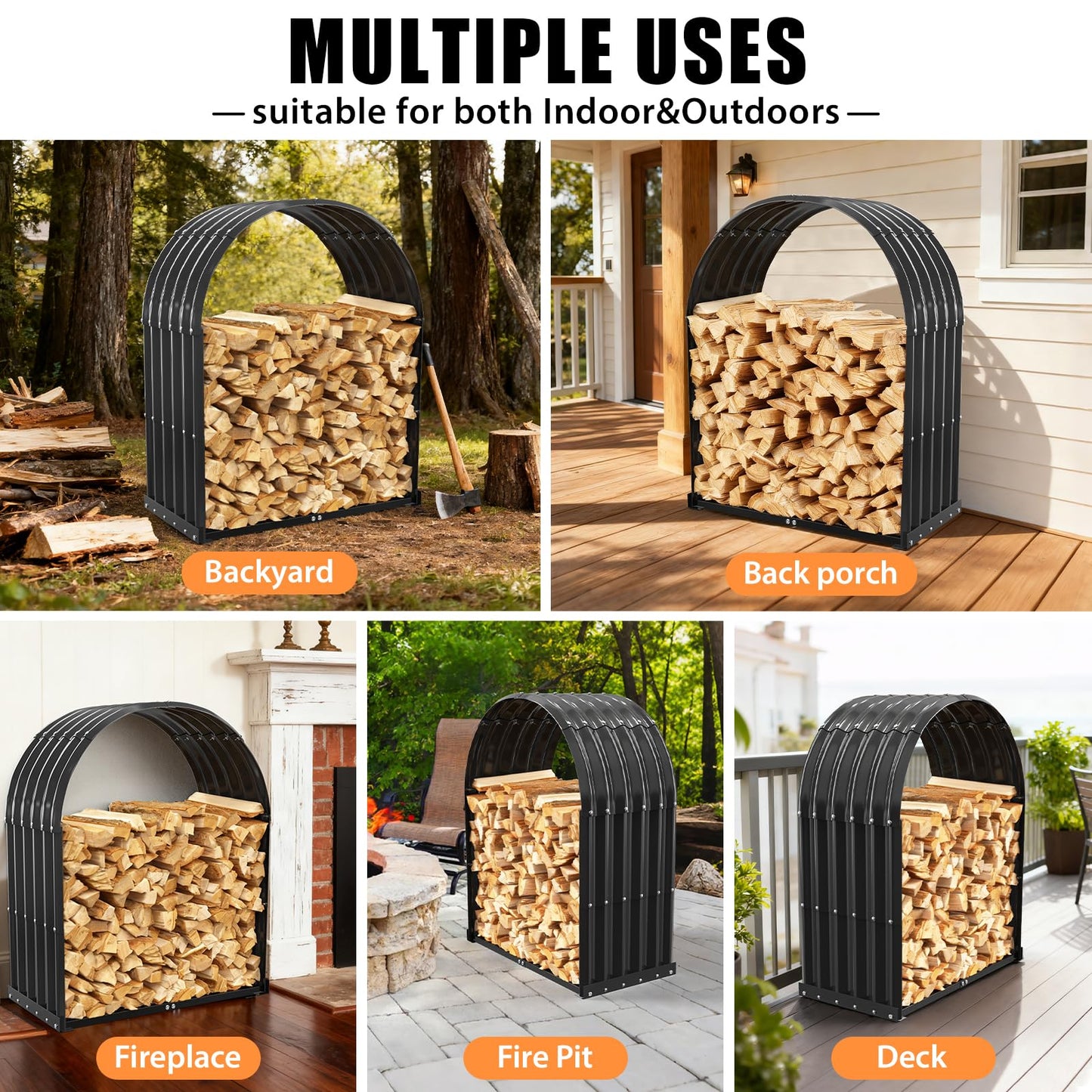 XGMDD Heavy Duty Firewood Rack with Top Cover, Outdoor Indoor Use, 700 LBS Capacity, Waterproof Galvanized Steel Fire Log Holder for Fireplace,Patio, Stylish Metal Fire Wood Storage Organizer Racks