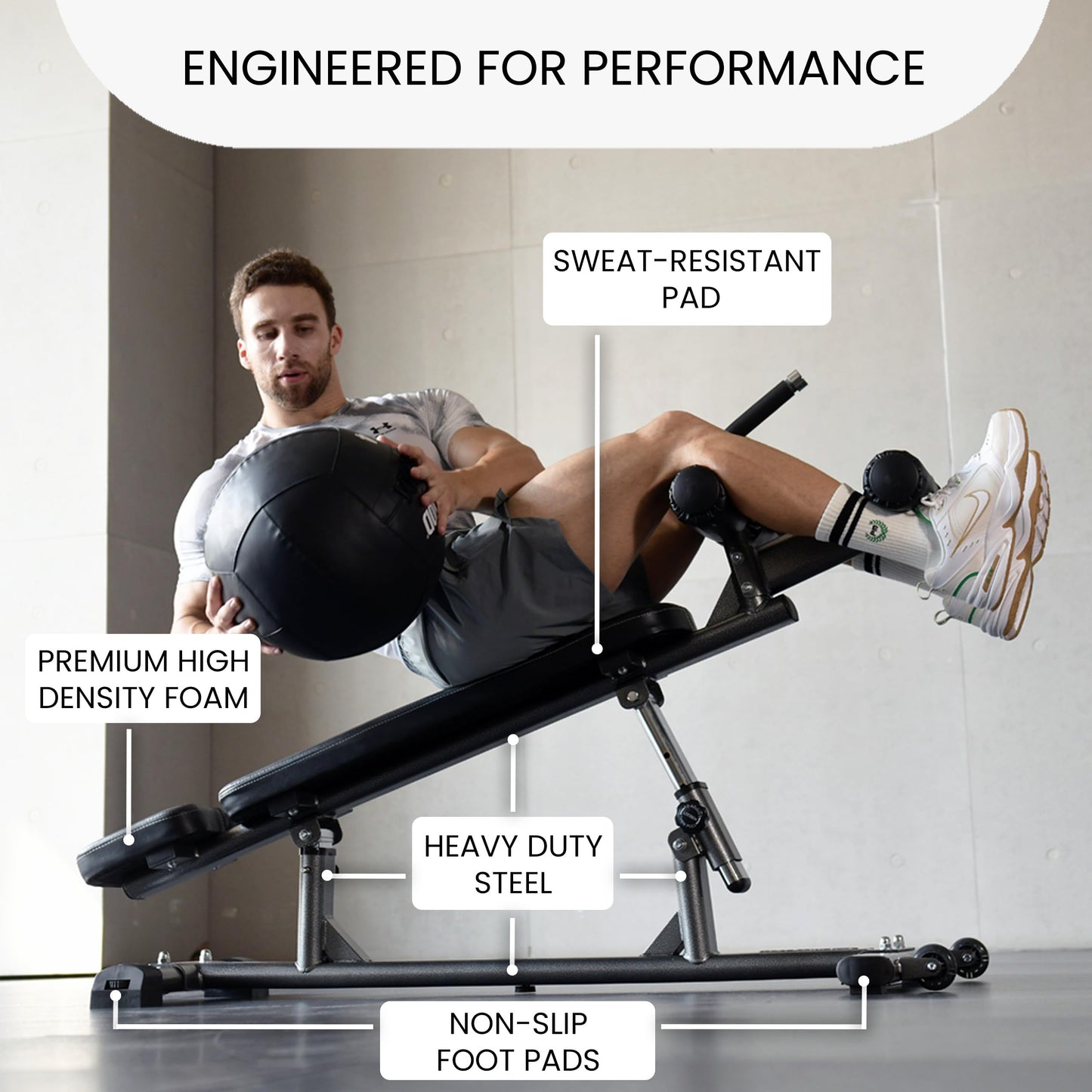 Finer Form Semi-Commercial Decline Sit Up and Flat Weight Bench. Adjustable Fitness Equipment and Exercise Bench for Abs, Crunches, and Strength Training. Great Workout Equipment for the Home Gym.