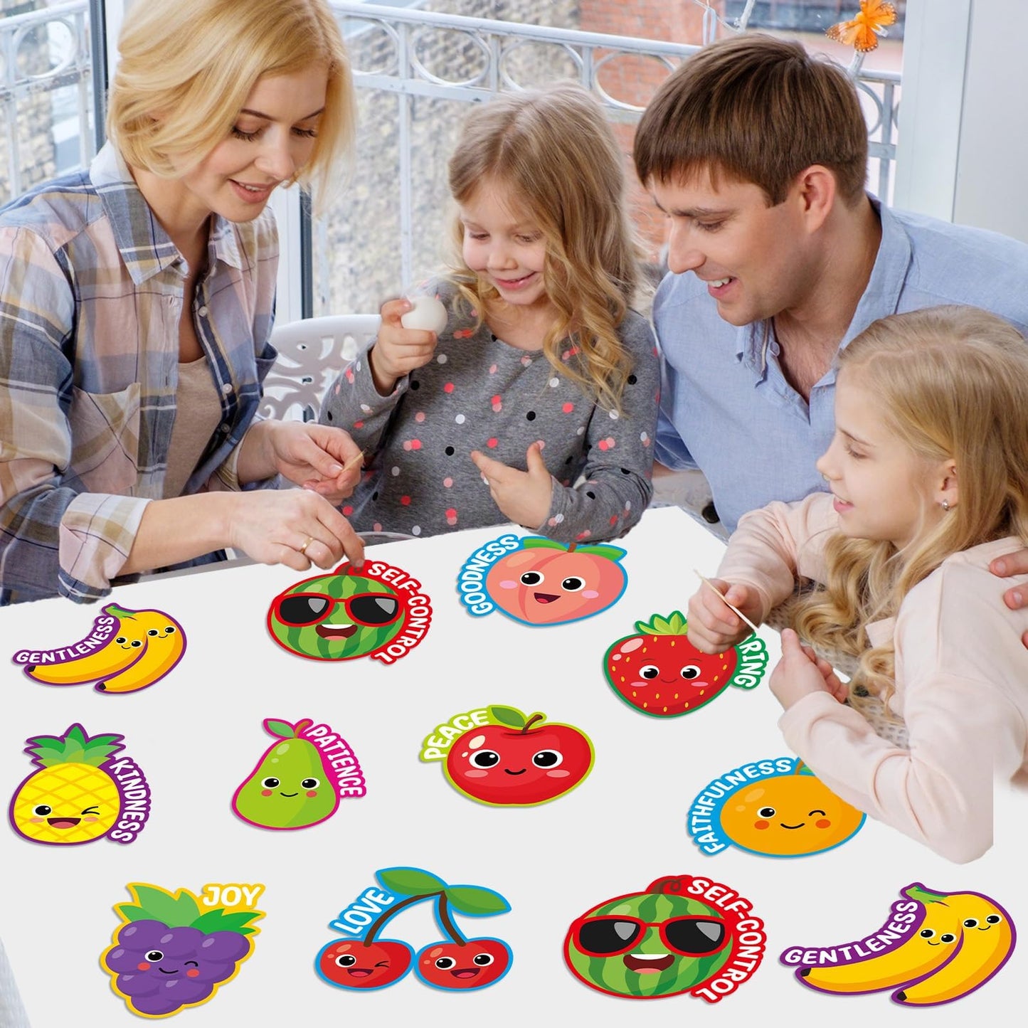 60Pcs Fruit of The Spirit Christian Bulletin Board Set VBS Vacation Bible Religious Accents Cutouts Sunday School Christian Kids Classroom Wall Art Decor Back to School Teacher Supplies