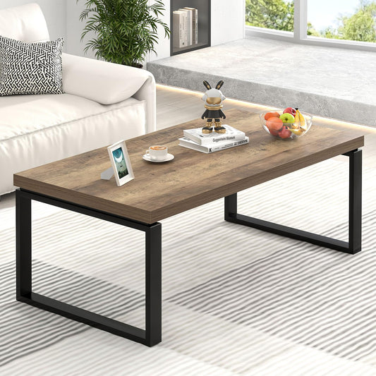 EXCEFUR Coffee Table, Modern Wood and Metal Living Room Table, Industrial Rectangle Center Table for Home Office, Rustic Oak, 47 Inch