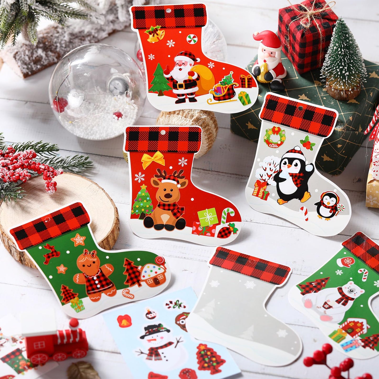 Fuyoooo 48 Pcs Christmas Craft Kits for Kids Christmas Stockings Christmas Tree Stockings Ornaments Kit Make Your Own Christmas Craft DIY Stockings Cutouts for Holiday Farmhouse Decor