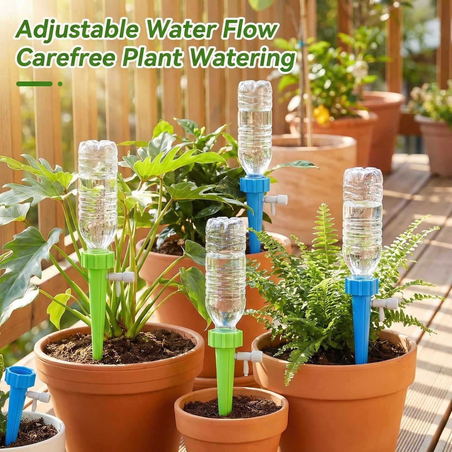 10 Pack Automatic Plant Waterer, Self Watering Spikes for Indoor Outdoor Plants with Adjustable Flow, Drip Irrigation System for Vacation Plant Care, Fits Standard 1.1in Bottle Mouth (10.5cm)