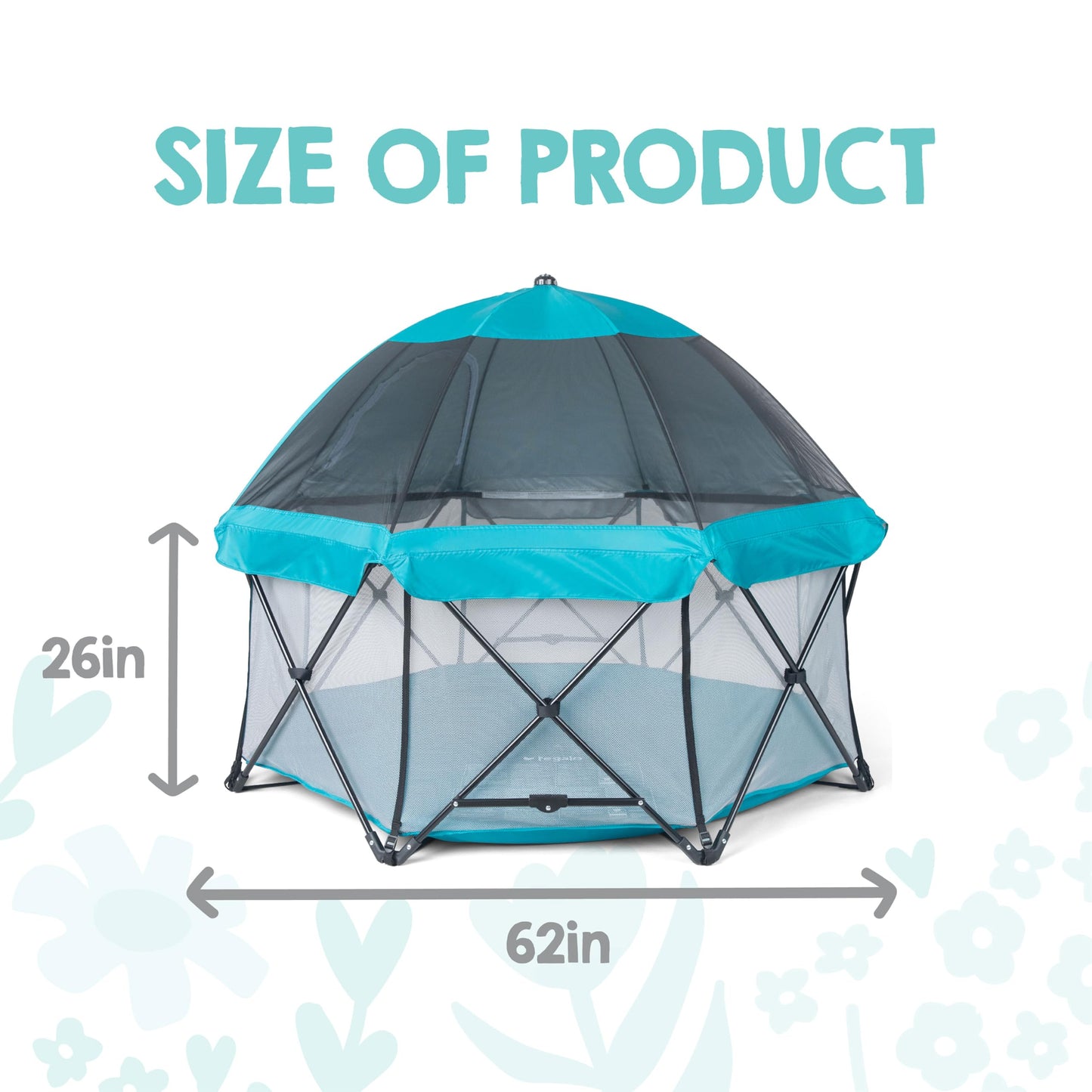 Regalo Safety My Play Deluxe Extra Large Baby Playpen & Portable Play Yard with Canopy, Foldable 8-Panel Indoor Outdoor Playpen for Babies & Toddlers, Mesh Sides, Washable Nylon Bottom, 62", Aqua