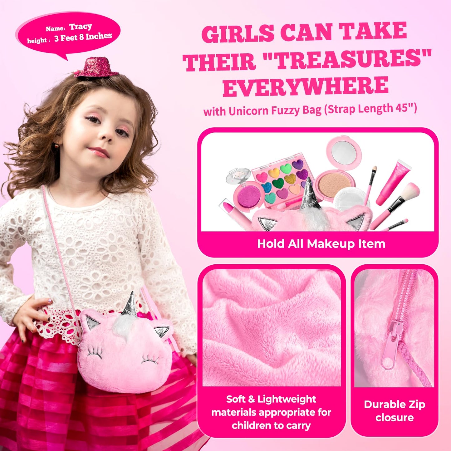 ULOVEME Mica-Based Kids Makeup, Talc Free Real Makeup Kit for Girls with Fluffy Purse - Hypoallergenic Makeup for Sensitive Skin Kids - Non Toxic & Washable - Gift for 5 -8 Years Old Girls Birthday