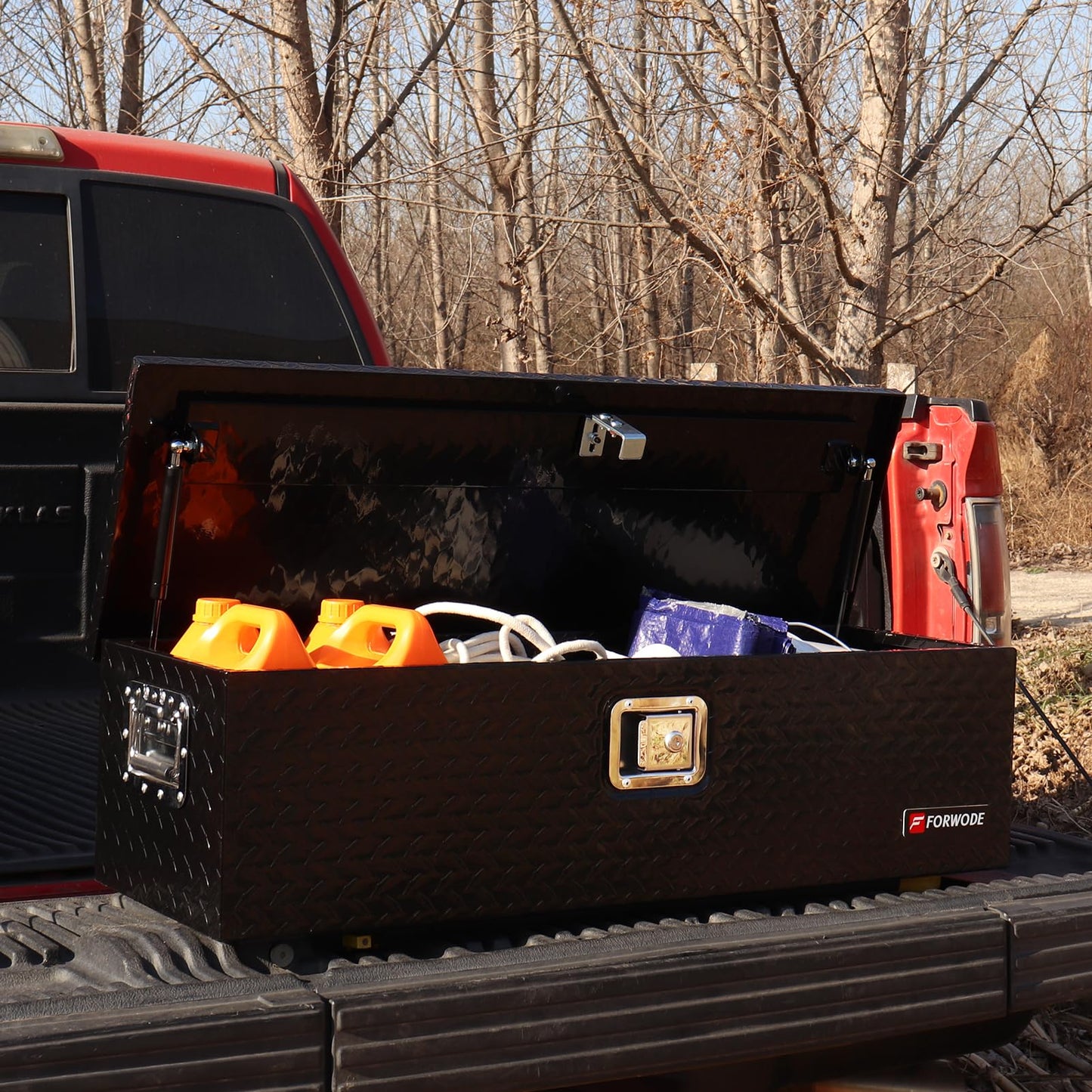 FORWODE 39 Inch Truck Bed Tool Box, Heavy Duty Aluminum Truck Storage Organizer for Pickup Truck Bed RV Toolbox with Handle and Lock Black