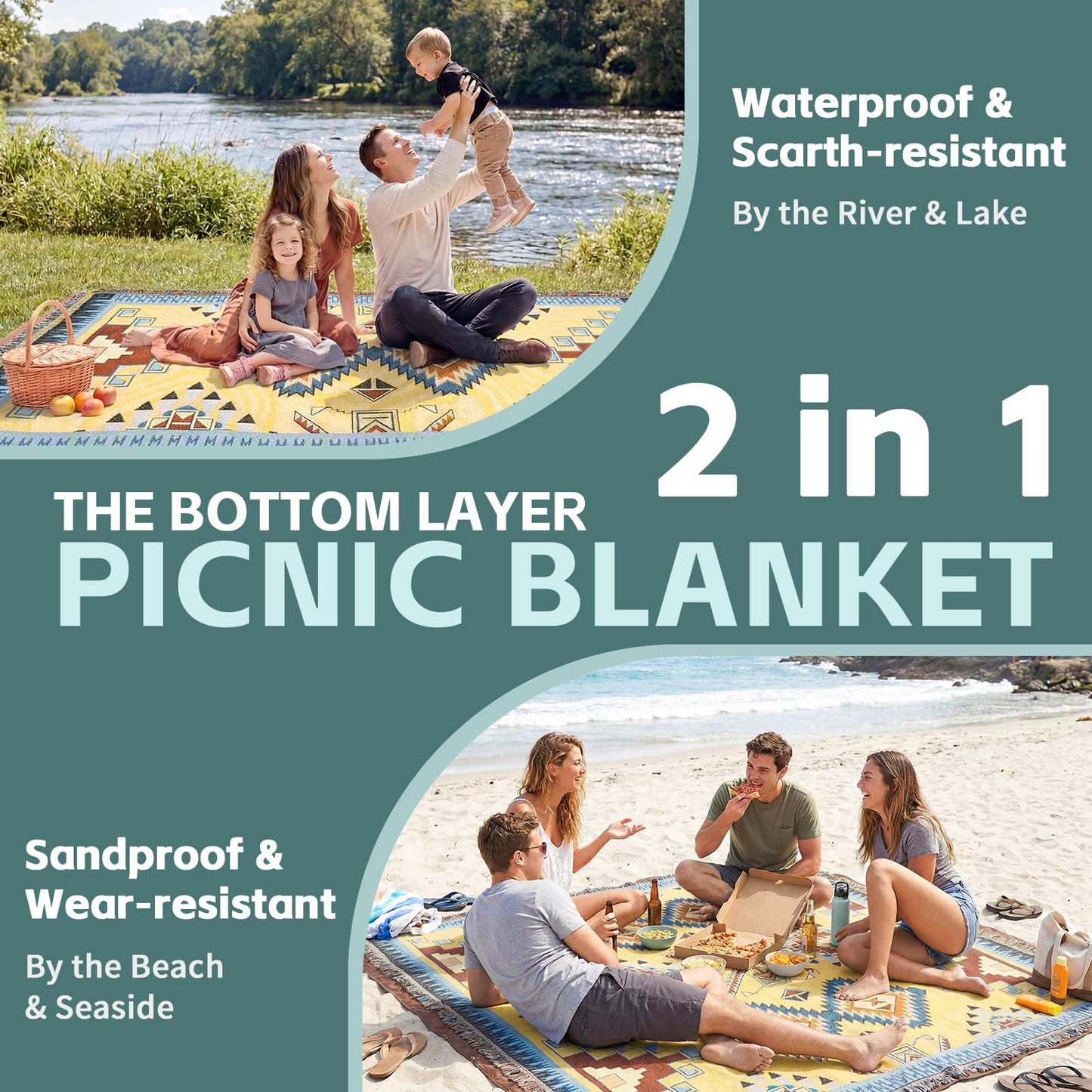 2 in 1 Extra Large Camping Blanket Outdoor Picnic Yoga Mat Lightweight Car Essential Roadtrip Gadget Rv Accessories Glamping Tent Gear Must Haves Hiking Stuff Backpacking Necessities Women Beach Gift