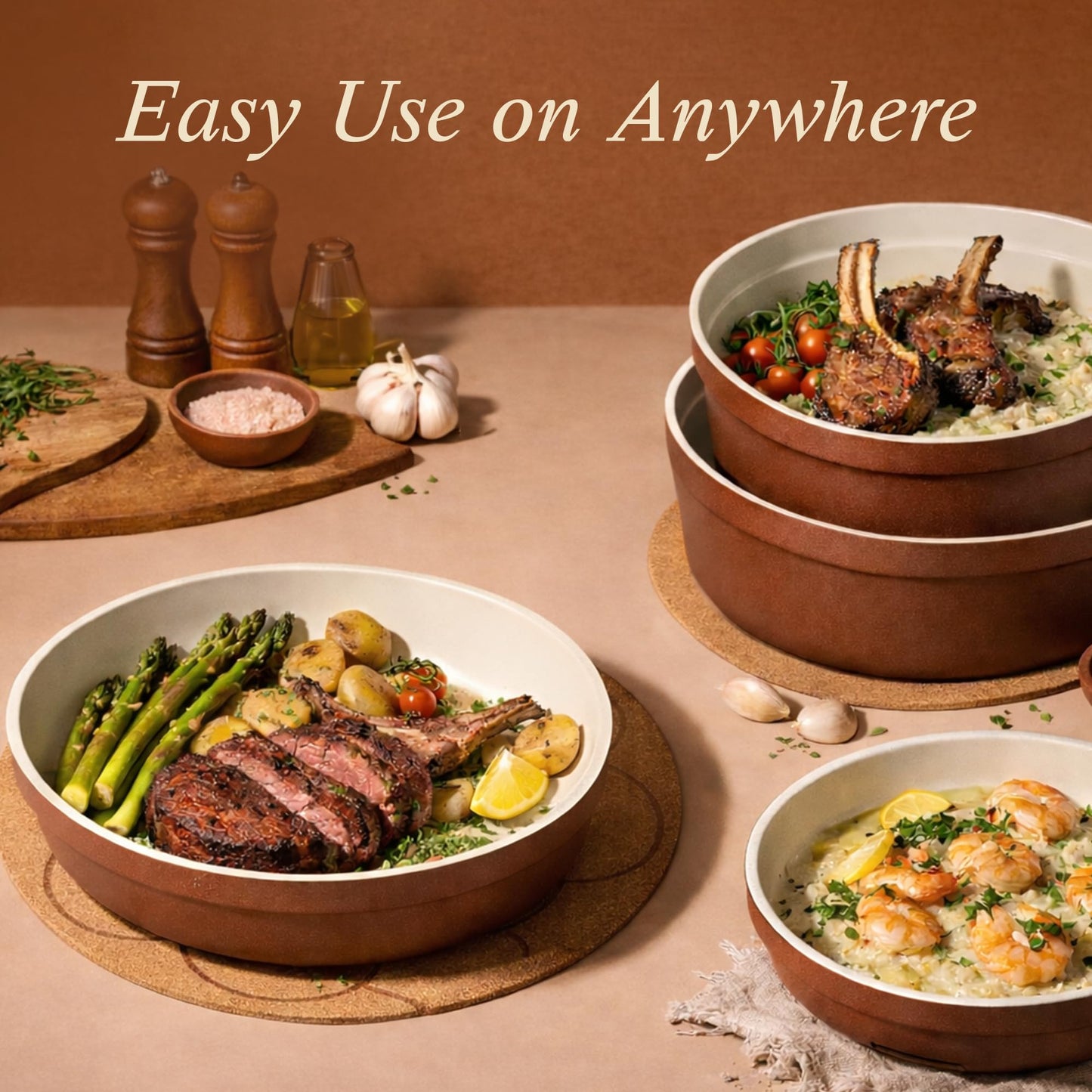 CAROTE 22Pcs Ceramic Cookware Set, Pots and Pans Set Non Stick Removable Handles, Non Toxic Cookware Oven/Dishwasher Safe, Induction Cookware, Gift Set, NonStick Cookware Set with Kitchen Essentials