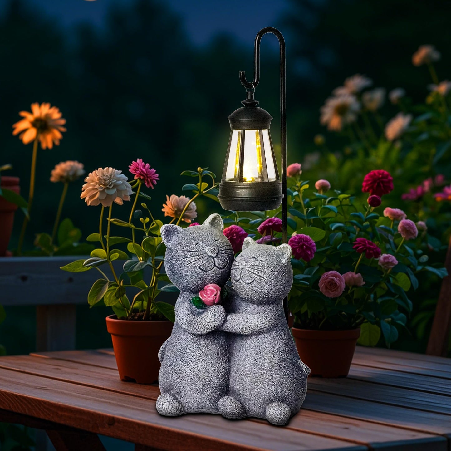 twinbling Outdoor Cat Garden Statues with Solar Lantern, Solar Lantern Cat Figurines Decor for Yard, Lawn, Porch & Patio, Unique Housewarming/Birthday Gifts for Women