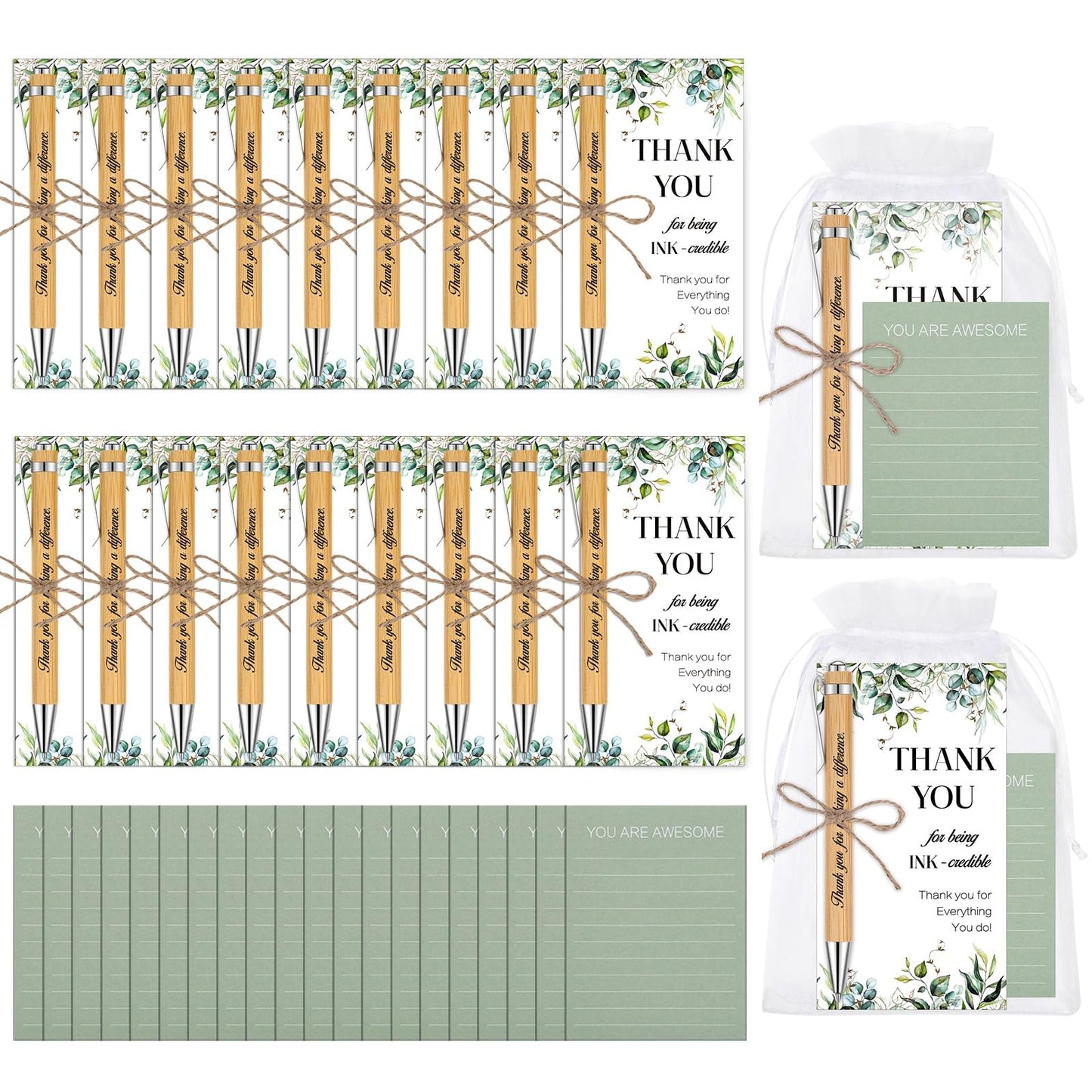 woric 20 Set Employee Appreciation Gifts Bulk Thank You Gifts with Bamboo Thank You Pens Inspirational Sticky Notes and Cards Easter Gift for Staff Volunteer Team Office Coworker Teachers