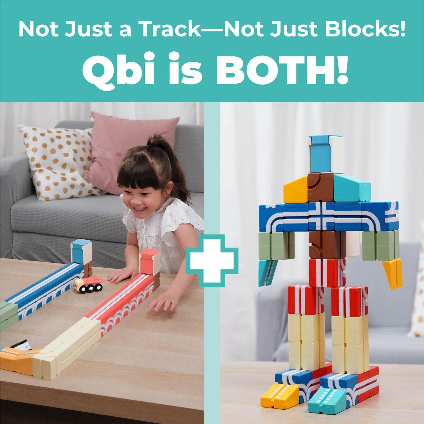 QBI Magnetic Blocks Play Starter Set – STEM Construction Toys & Race Car Track for Kids Ages 3-5+｜Educational Magnet Building Tiles with 2 Ramps & 4 Vehicles｜Montessori Gift for Boys & Girls (36 Pcs)