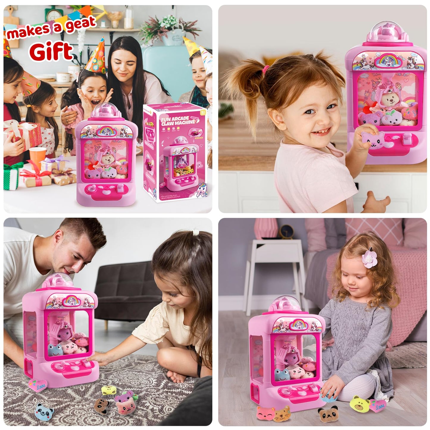 Mini Claw Machine for Kids - Unicorn Candy Grabber Vending Machine Toy with 20 Plush Prizes, Arcade Prize Dispenser Game, Girl Toys Age 3-8, Christmas Birthday Easter Gift