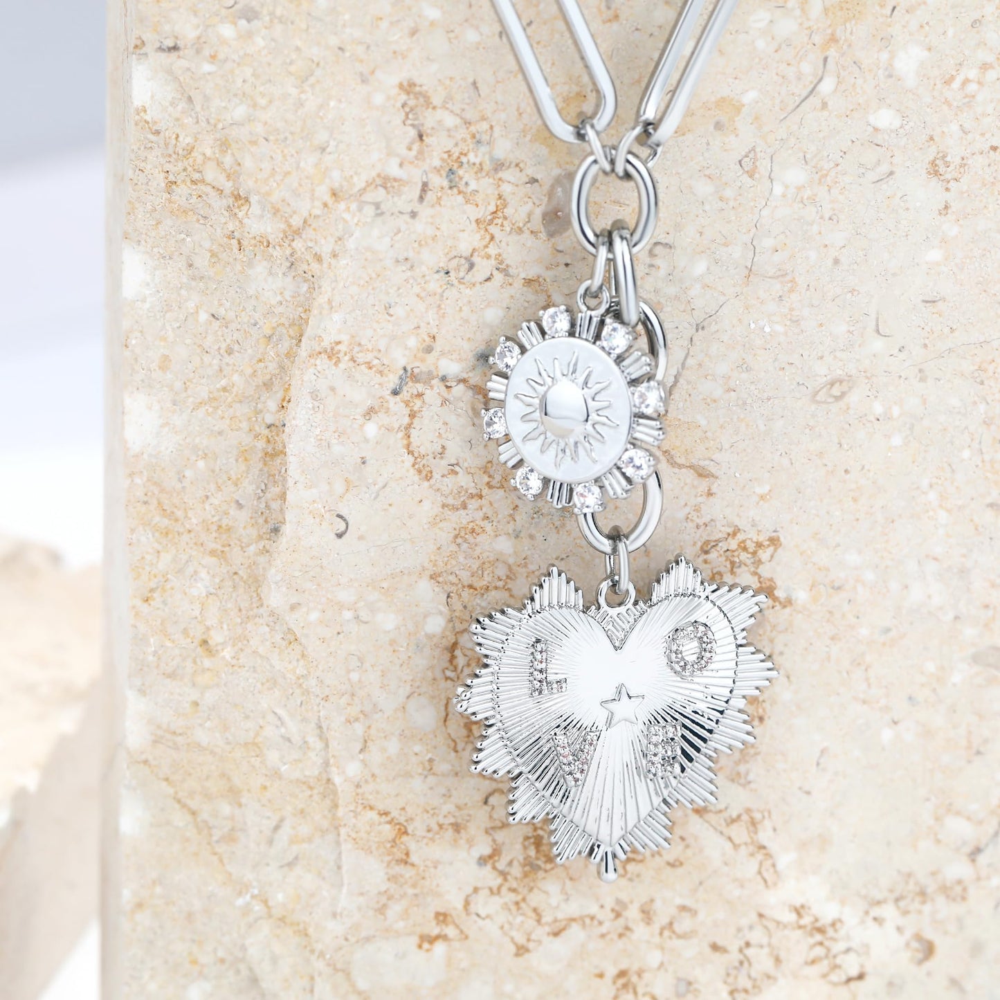 BONJOULRY Heart Necklace Silver Chunky Heart Necklace for Women, Non Tarnish Trendy Heart Choker Pendant Waterproof Heart Jewelry Gifts